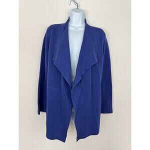 Eileen Fisher Blue Silk & Cotton Open Front Cardigan | Size M